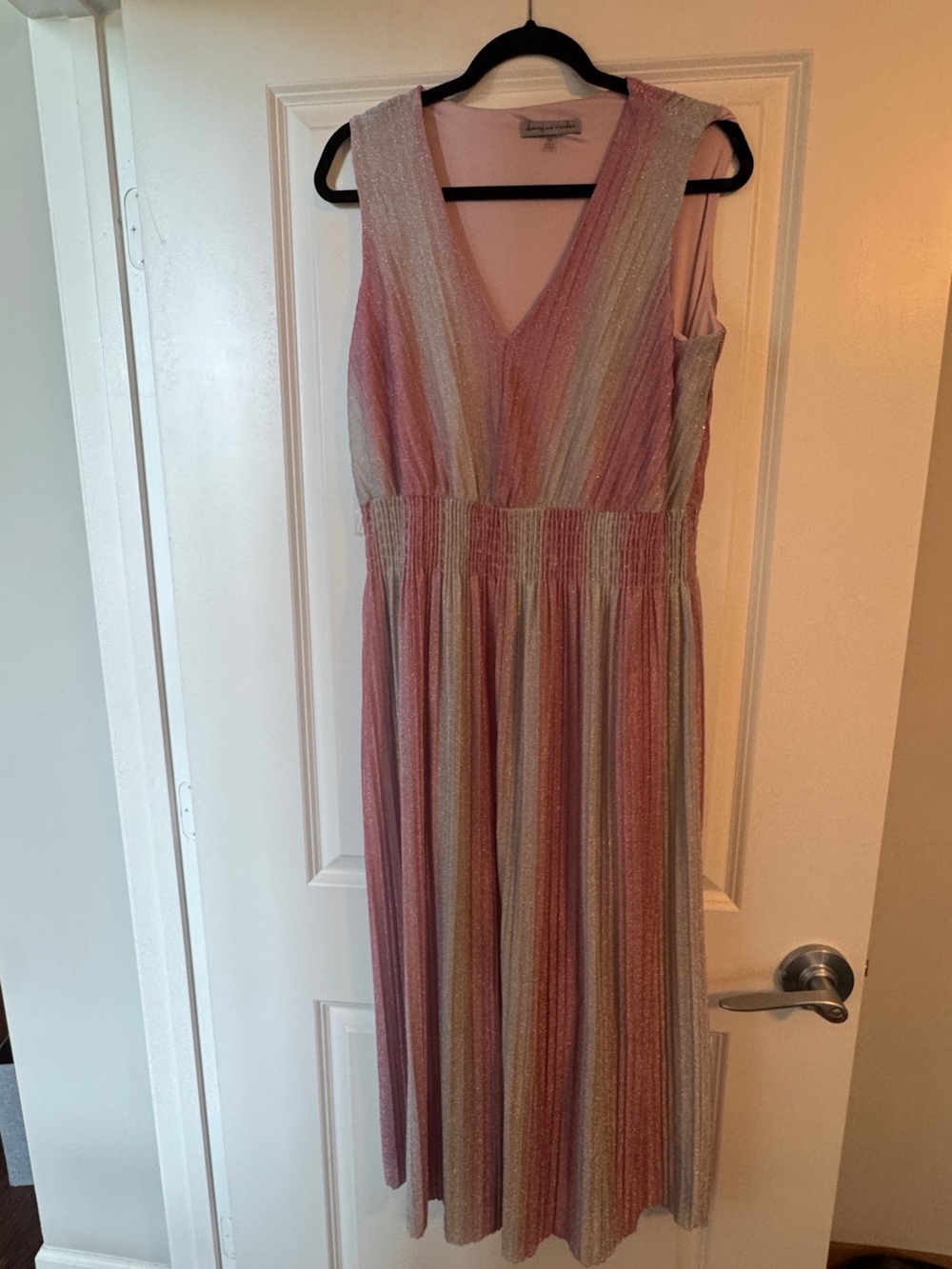 Danny & Nicole Pink Multi-Stripe Sleeveless V-Neck Midi Dress